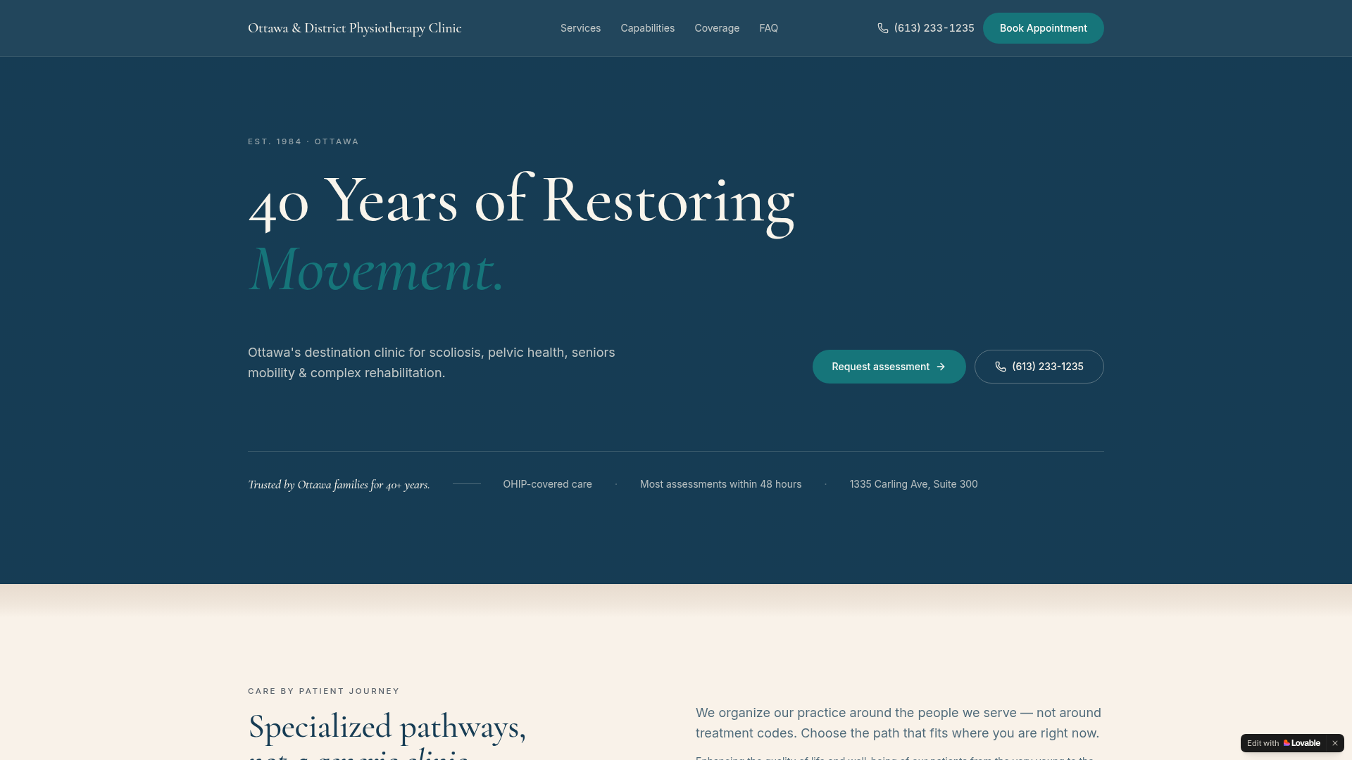 Physiotherapy clinic website, after