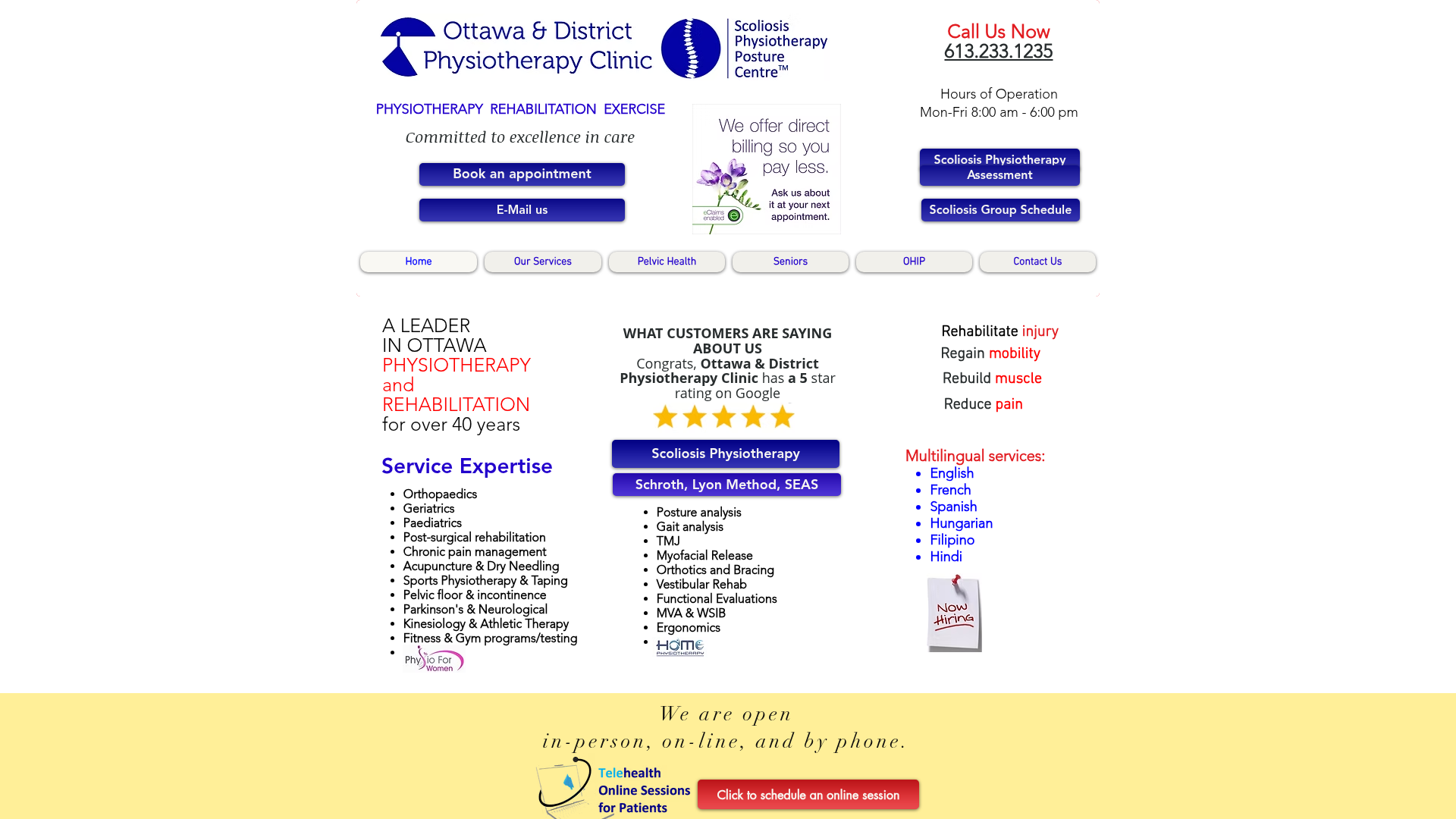 Physiotherapy clinic website, before
